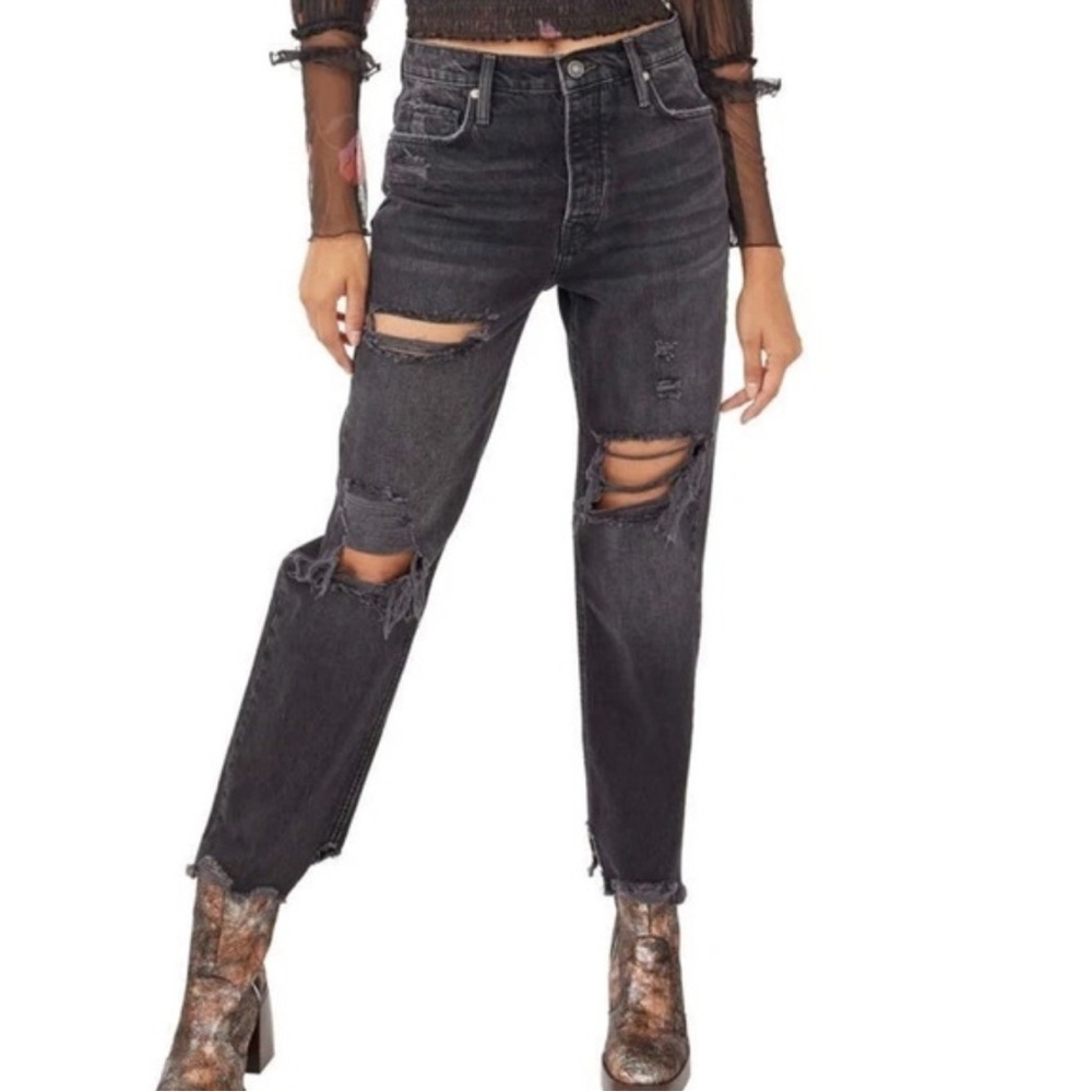 Free People We the Free High Rise Button Fly Black Denim Jeans Size 27